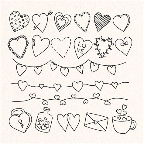 Hand Drawn Love And Valentines Day Doodle Vector Collection Premium