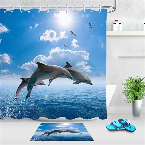 Oceanic Dolphins Shower Curtain Set With Sea Inspired Hooks Transform