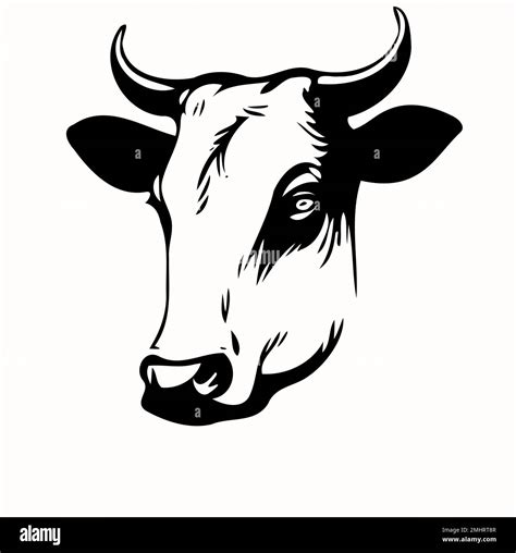 Minimalist Lineart Style Symbol With Cow Animal Head For Logo Or