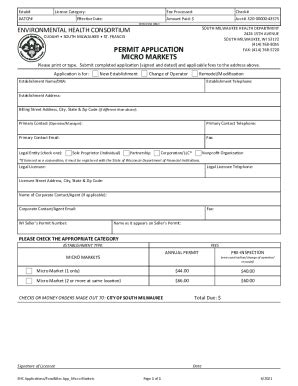 Fillable Online PERMIT APPLICATION MICRO MARKETS Fax Email Print