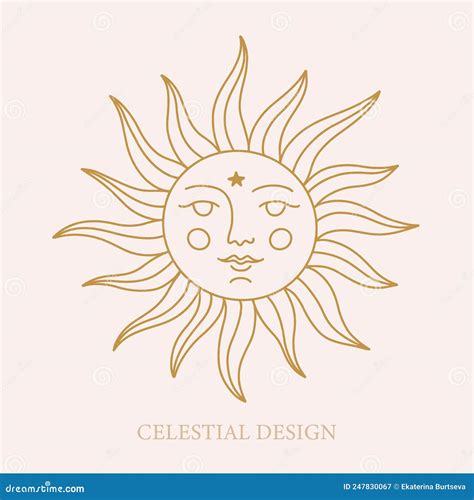 Celestial Sun With Face And Opened Eyes, Stylized Drawing, Tarot Card ...