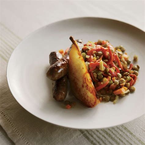 Lamb Sausage With Lentils And Saut√©ed Pears Recipe