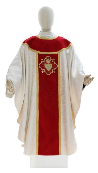 Gothic Chasuble Heart Of Jesus Mary Joseph 822 A25 Cream Red