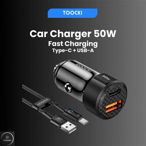 Toocki Mini Car Charger 50w Super Fast Charging Dual Port Usb Type C Qc30 Pd30 Mobil Motor