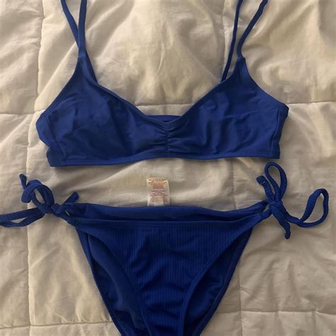 Blue Bikini Set With Removable Padding Beachwear Depop