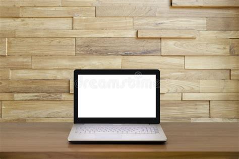 Mock Up Laptop With Blank Screen On Wooden Table With Modern Interior