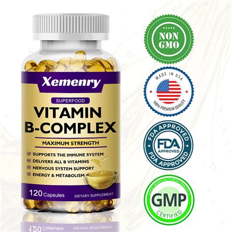 Xemenry Vitamin B Capsules B12 B1 B2 B3 B5 B6 B7 B9 Folic Acid