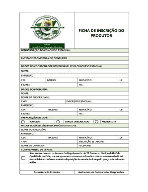 Preenchível Disponível FICHA DE INSCRIO DO PRODUTOR abiccombr Fax