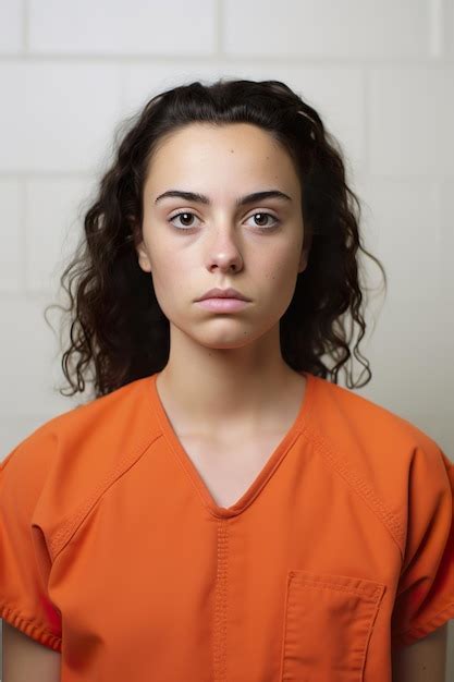 Premium Photo Prison Mugshot Of Young Woman In Orange Jumpsuit