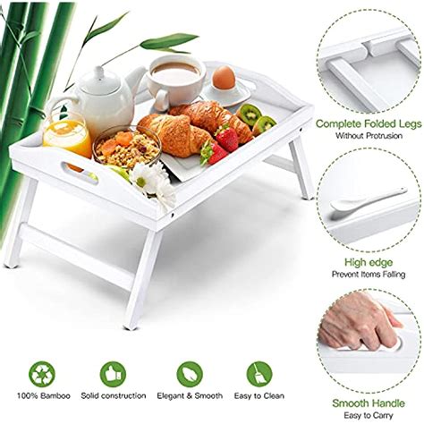 Foldable Bamboo Bed Tray Table: Portable Wood Breakfast Trays for Bed ...