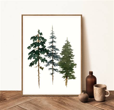 Pine Tree Wall Art Evergreen Tree Print Minimalist Watercolor - Etsy