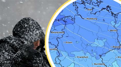 Frost Schock in Deutschland Wetter Karte färbt sich blau Thermometer