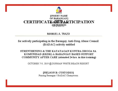 Badac Template Certificate Of Participation Pdf