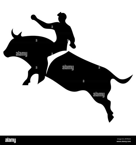 Cowboy Man Riding A Bull At A Rodeo Bull Riding Black And White