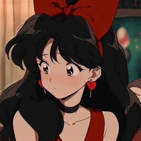 An Anime Character With Black Hair And Red Bow On Her Head