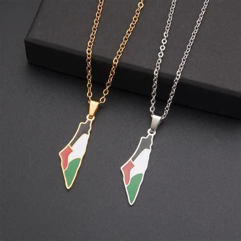 Contemporary Style Map Enamel Palestine Map Chain Necklace Stainless