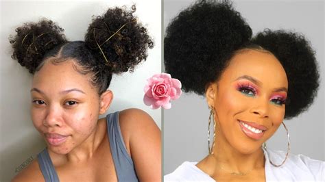 Afro Puff Hairstyles💖🌺 Two Puffs Natural Hair Youtube