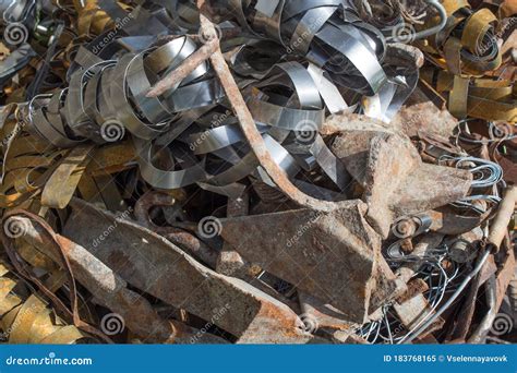 Pile Scrap Metal Shavings Isolated On White Background. Scrap Metal On Recycling Plant Site ...