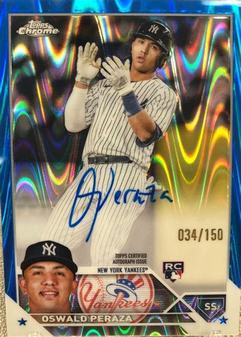 Oswald Peraza Topps Chrome Ra Op Rookie Autographs Blue Raywave