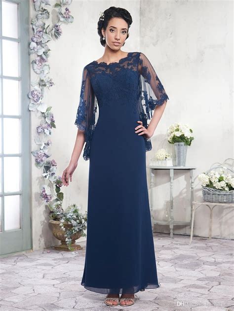 2017 Navy Blue Mother Of The Bride Dresses Chiffon A Line Floor Length Evening Gowns Wedding