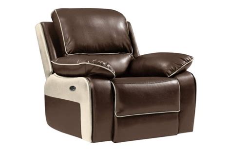 Holden Leather Brown Cream Electric Recliner Armchair FurnitureInstore