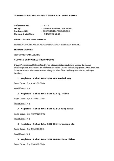 Detail Contoh Surat Undangan Tender Proyek Koleksi Nomer