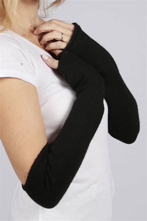 Longs Gants Chauffe Poignet Sans Doigts Pur Cachemire En Noir