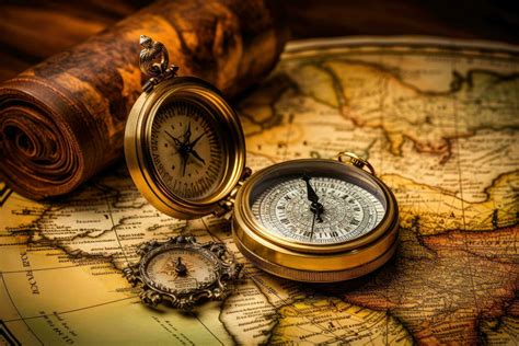 Compass And Old Map Travel Concept Selective Focus Vintage Map