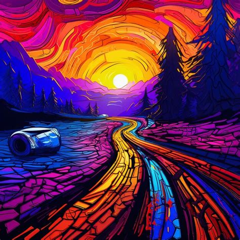 Premium Photo Surreal Landscape With Neoncolored Tire Marks