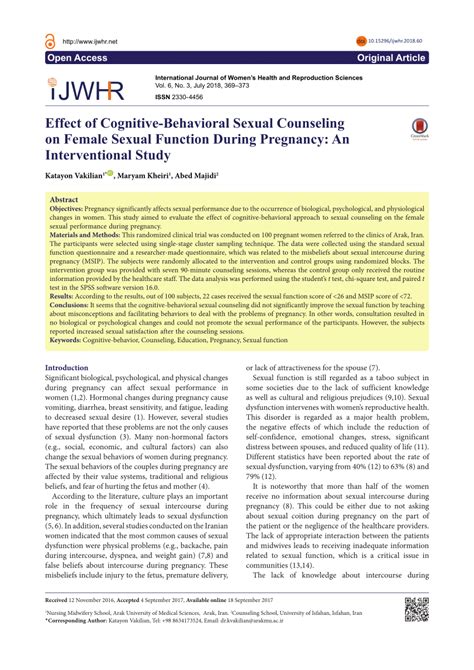 Pdf Effect Of Cognitive Behavioral Sexual Counseling On Female Sexual