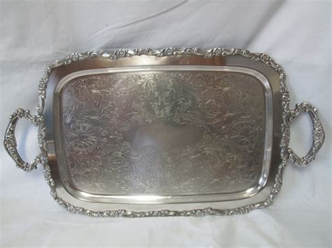 Beautiful Large Rectangular Serving Tray Silver Plate Handled Tray With