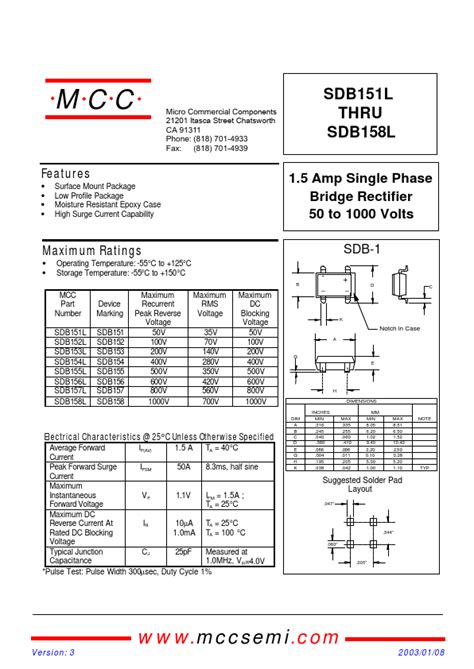 SDB158L Rectifier Datasheet Distributor Stock And Price