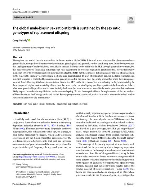 PDF The Global Male Bias In Sex Ratio At Birth Is Sustained By The