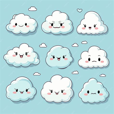 Premium Vector | Set of cloud shaped emoji with different mood kawaii ...