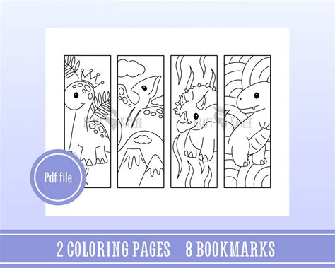 Dinosaur Set Coloring Bookmarks Set Of 8 Coloring Pages Etsy New Zealand