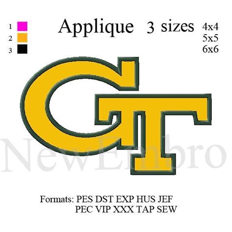gt georgia tech logo applique embroidery design sport  newembro