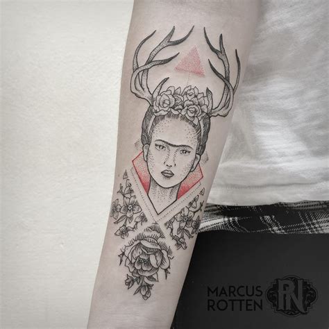 Frida Kahlo Tattoo Blackwork Floral Geometric Dotwork Pointillism