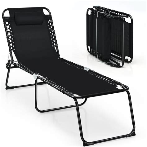 Gymax Outdoor Foldable Lawn Beach Lounger Lay Flat Adjustable Chaise