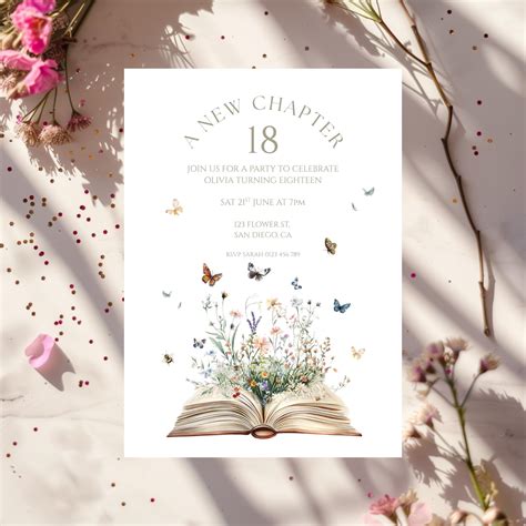A New Chapter 18th Birthday Invitation Canva Template, Storybook