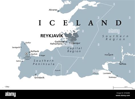 Iceland Capital Region And Southern Peninsula Gray Political Map