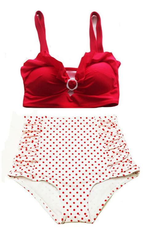 Red Padded Top And White Red Polka Dot Dots High Waist Waisted Shorts