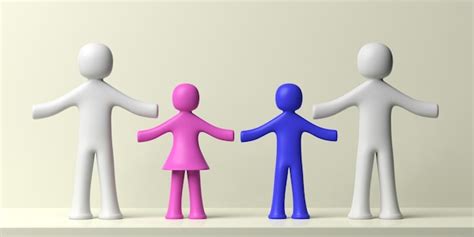 Concepto de familia gay padres y dos niños figuras humanas sobre fondo blanco ilustración 3d