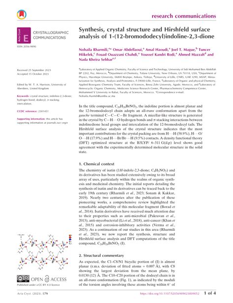 PDF Synthesis Crystal Structure And Hirshfeld Surface Analysis Of 1