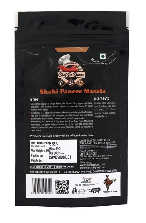 Shahi Paneer Masala 50 Gm Chef De Spices