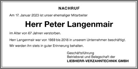 Traueranzeigen Von Peter Langenmair Augsburger Allgemeine Zeitung