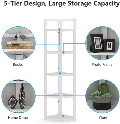 Tribesigns 5 Tier Corner Shelf Stand Wooden Bookshelf And Plant Stand