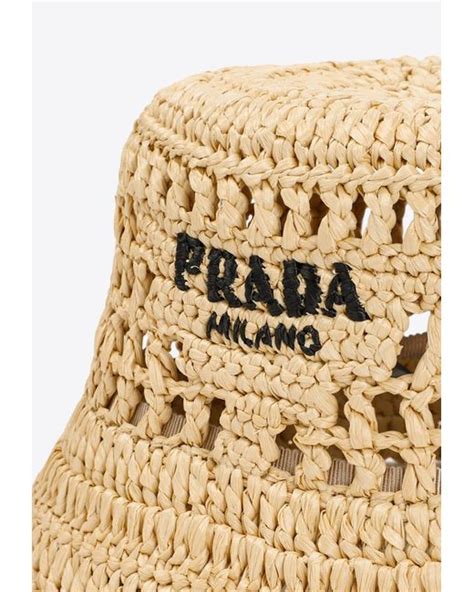 Prada Logo Raffia Bucket Hat In Natural Lyst