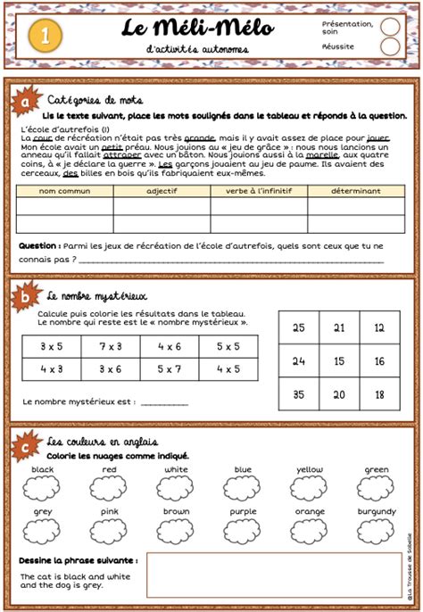 Le Méli Mélo dactivités autonomes CM1 CM2 La Trousse de Sobelle