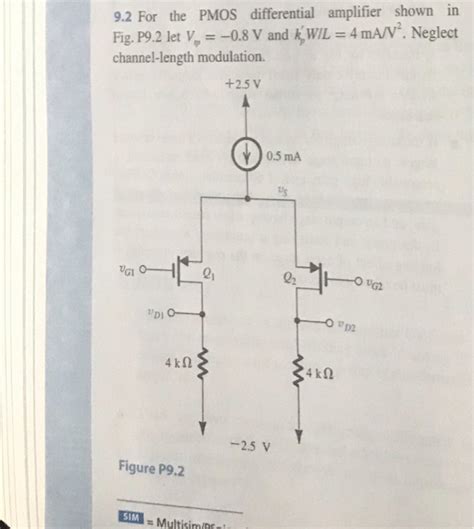 Solved For The Pmos Differential Amplifier Shown In Fig Chegg