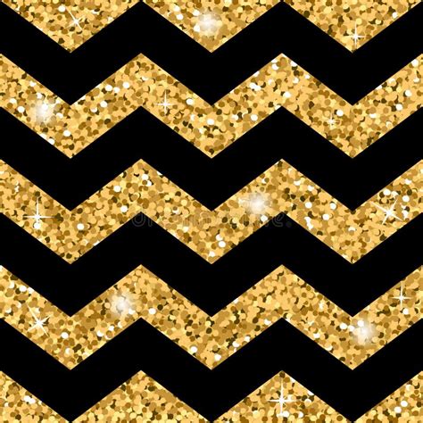 Zigzag Seamless Pattern Gold Glitter And Black Template Stock Vector